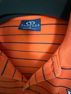 Vantage Men’s Orange Polo with Navy Stripes